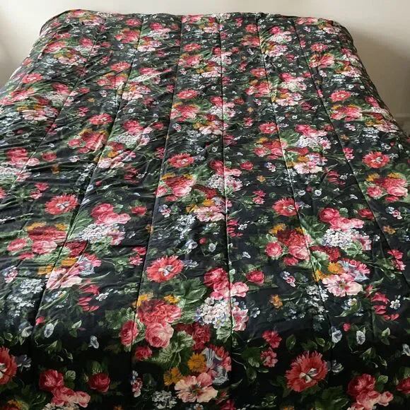 VTG Ralph Lauren Isadora Cossette Comforter Full/Queen Black Floral Cottage Core