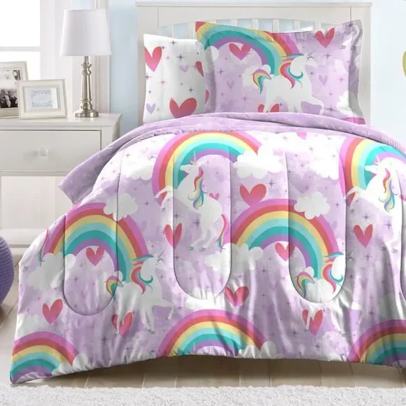 HUGE BUNDLE! Twin Bedding Rainbow Unicorn Comforter Sheets Blanket Pillow Plush