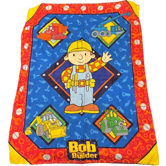 Bob the Builder Vintage Baby Toddler Blanket Comforter Throw Construction 41x33