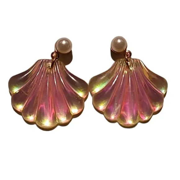 $3 ADD ON Bohemian Pearl Seashell Earring Gold Pink Glitter Shiny Beachy Boho
