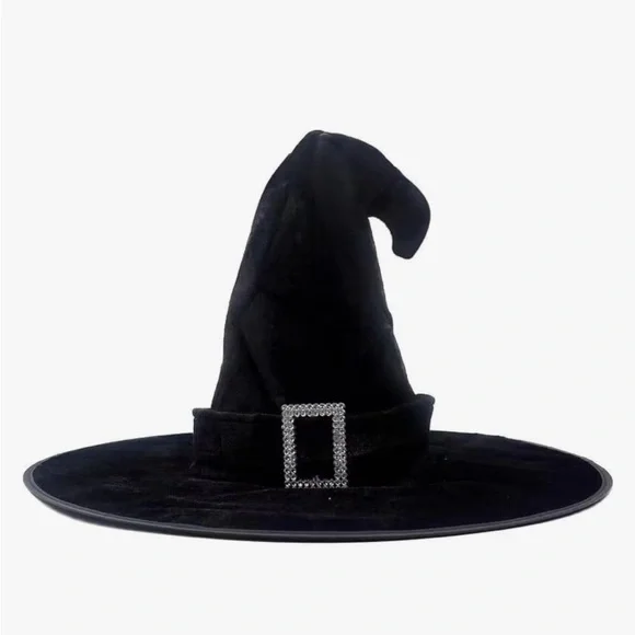 🍁Halloween Witch Hat Wizard Men Women Black Costume Cosplay Velvet Trim