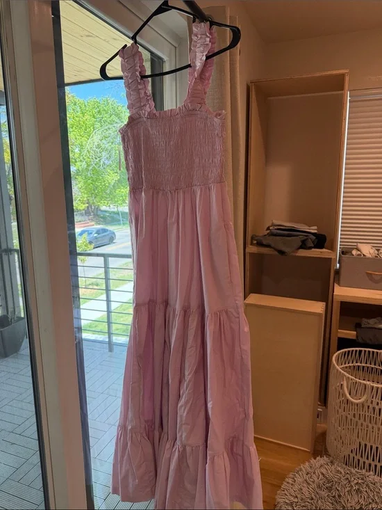 Abercrombie & Fitch Pink Ruffle Strap Maxi Dress