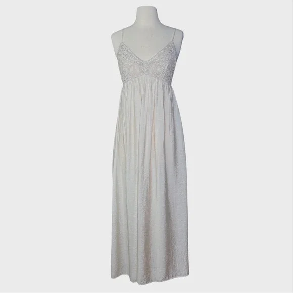 Abercrombie and Fitch Small Khaki Color Cottage Core Coastal Maxi Dress Crochet