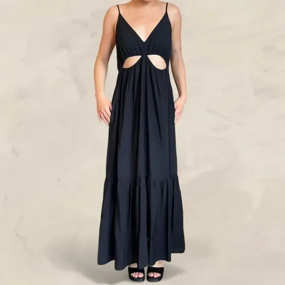 Abercrombie & Fitch black maxi dress with cut out flowy Size M tiered