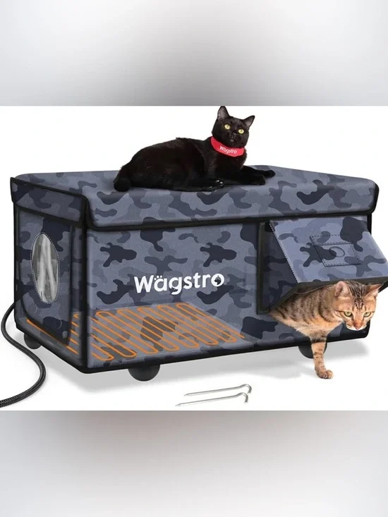 NWOT Wägstro Heated Cat House for Outside, Waterproof Awning & Escape Door