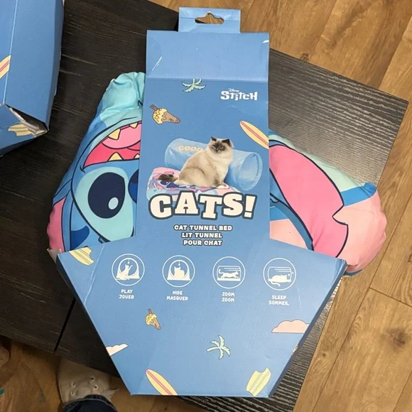 Disney Stitch Cat Tunnel Bed - Blue and Pink Delight
