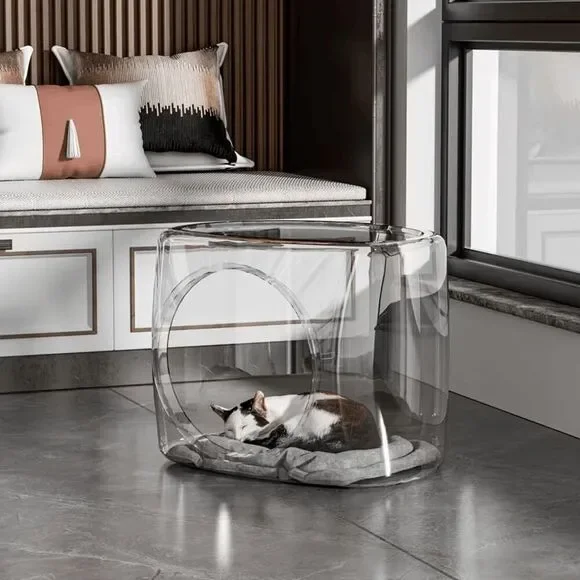 Acrylic Transparent Space Capsule Indoor Pet Cat Bed Clear 13.78
