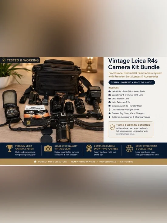 Leica R4s Camera Kit Elmarit-R 135mm Leitz Lens Flash Tested Working