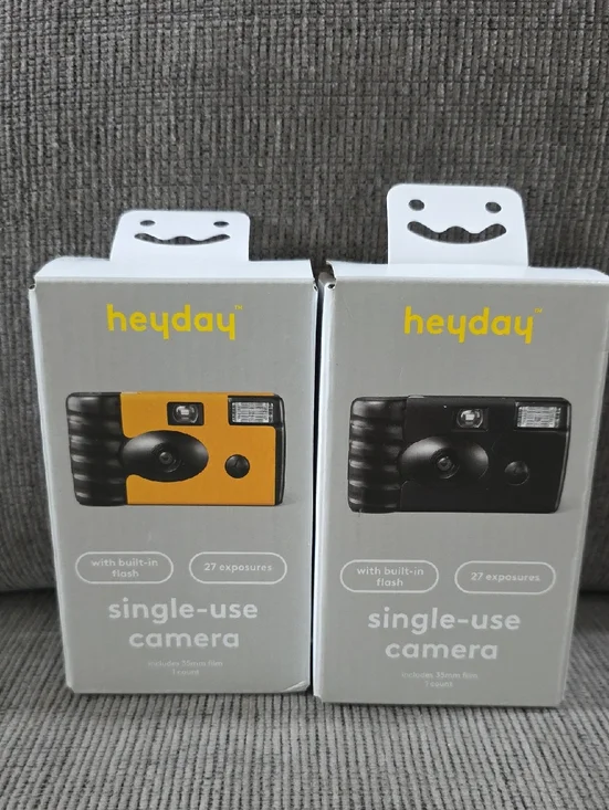 heyday Single-Use Film Camera —Two (1) Yellow and (1) Black, 27 Exposures Each