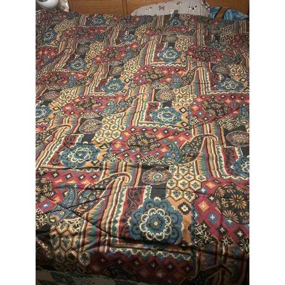 Vtg Bohemian Patchwork Quilted Comforter Paisley Floral Multi‎ Color Full Queen