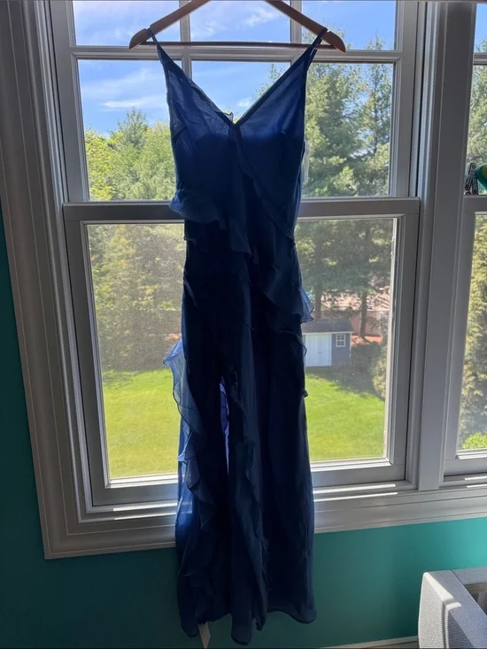 Royal Blue Ruffle Maxi Slip Dress