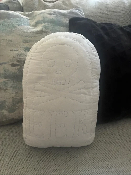 Target Halloween Skull Tombstone Throw Pillow White Gothic Decor EUC