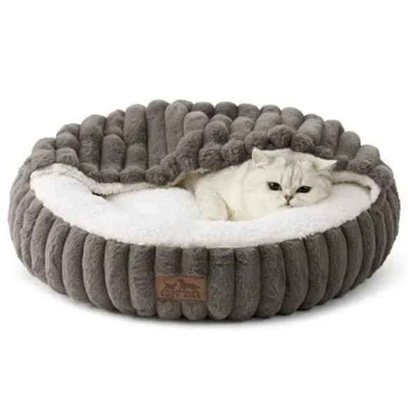 Cat Bed Hooded Blanket Anti Anxiety Donut Pet Bed Cozy Small Dogs Fluffy Soft