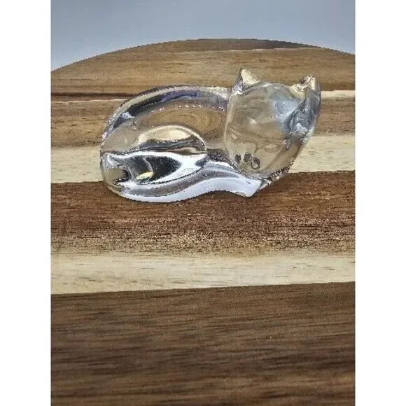 Val St.‎ Lambert France Crystal Cat Figurine Signed By De Sousa Sleeping Kitty