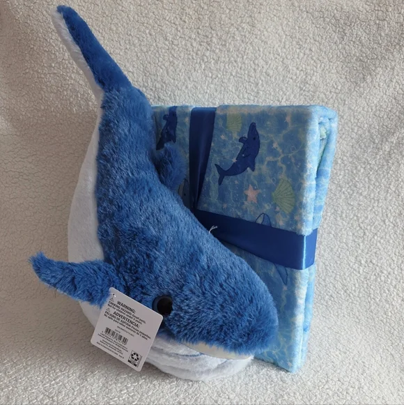 Whale Plush with Blanket Gift Set, Blue, 35