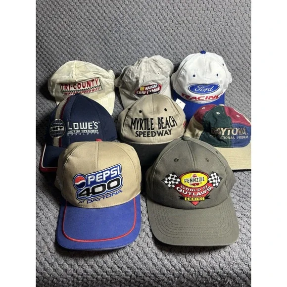 Lot Of 8 Vintage Auto Racing Hats NASCAR Pepsi 400 Speedway‎ Caps
