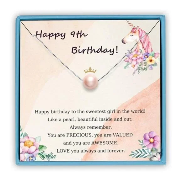 S925 Sterling Silver Pink Pearl Necklace as 9 Year Old Birthday Gift