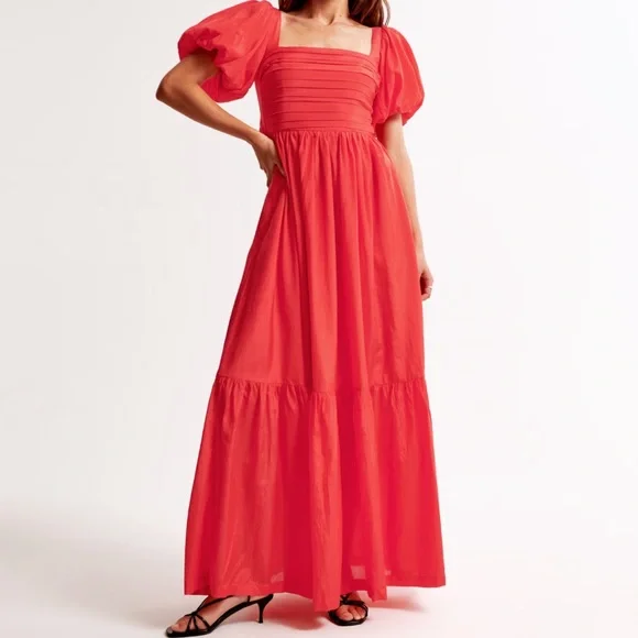 Abercrombie & Fitch Red Tiered Maxi Dress
