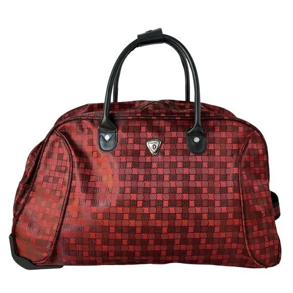 CALPAK Rolling Travel Duffel Bag Red Plaid Carry On Luggage 21