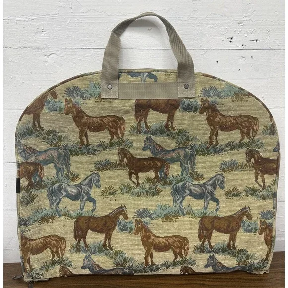 Men's And Women's Vintage Horse Garment And Carry Bag Color Brown Blue Zip Up...