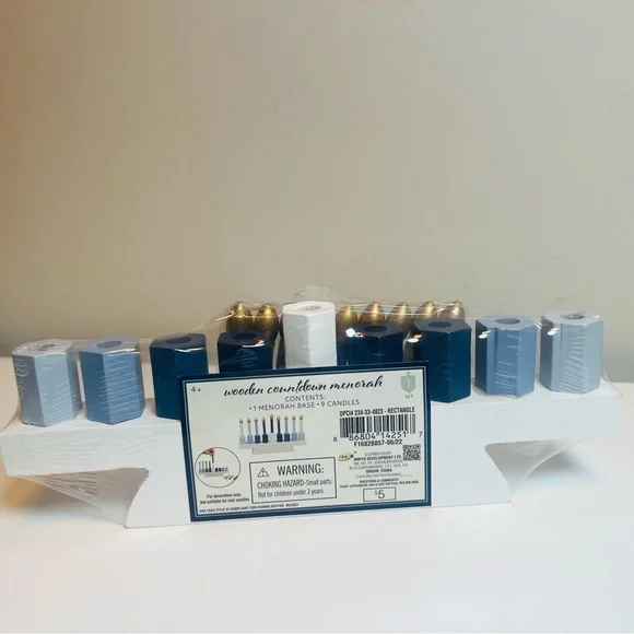 Target Blue and Gold Wooden Menorah with Candles