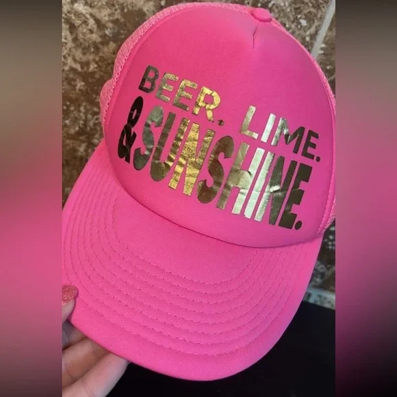 Pink Party Cap with Gold Text
