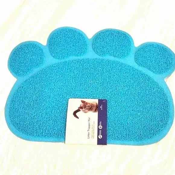 New Cat Litter Floor Matt Paw Print Blue Dog Pet Food Bowl Textured Flexible