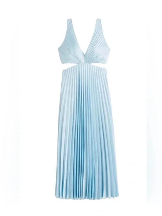 Abercrombie & Fitch Light Blue Pleated Cutout midi Dress