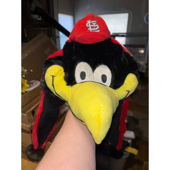 2 St Louis Cardinals Plush Bird Hat Cap with Logo and Pom Poms