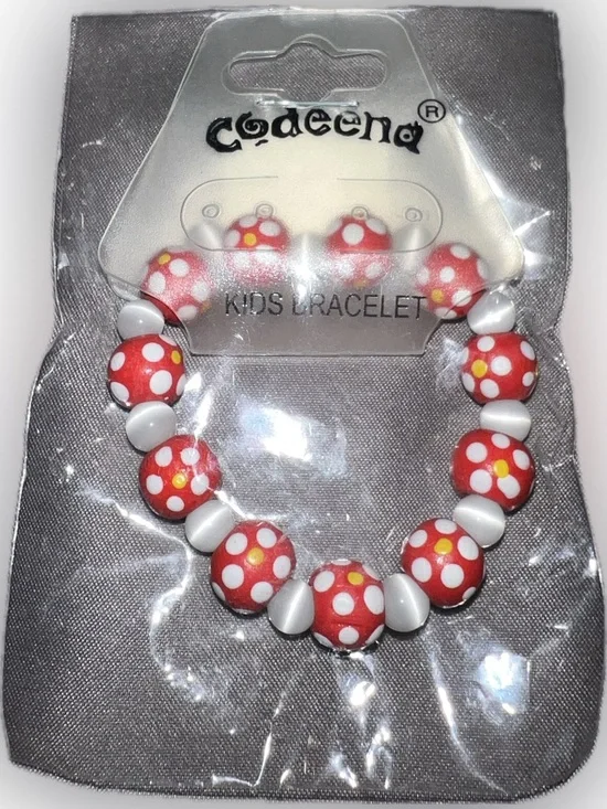 🔴New Codeena Kids Red White Polka Dot Beaded Stretch Bracelet