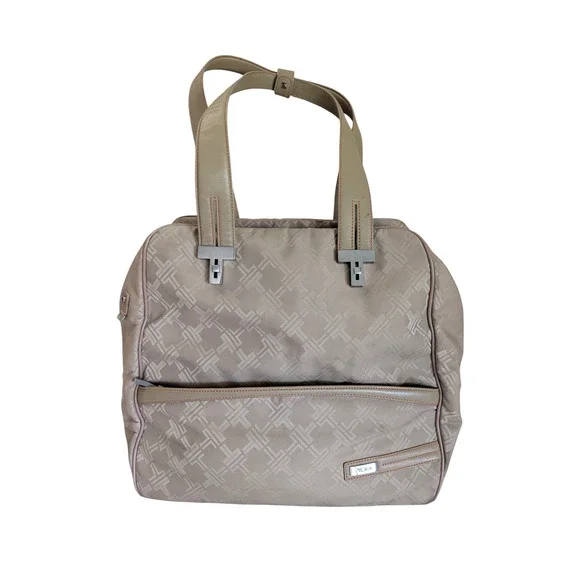 TUMI Signature Collection Logo Nylon Weekender Carry On Duffle Travel Bag Beige