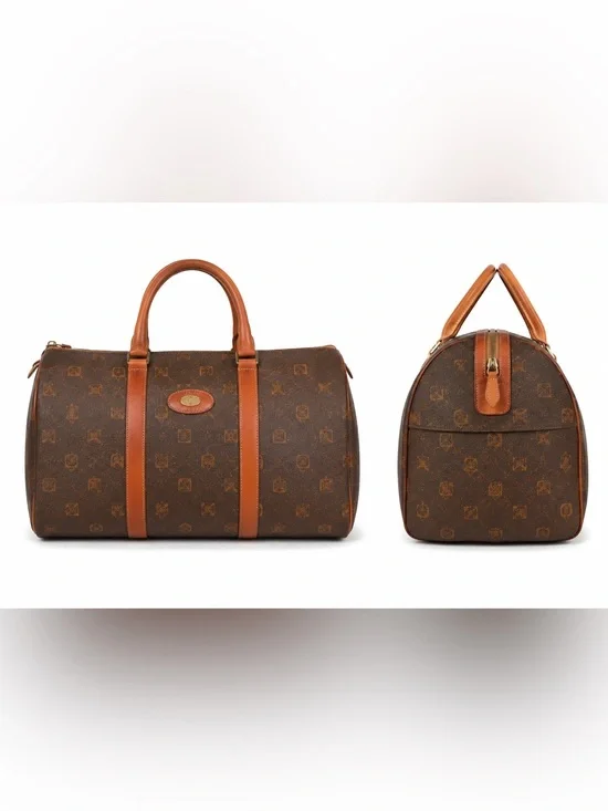 Texier seduction vintage 80s/90s leather trimmed duffle weekender bag