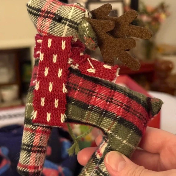 VTG/ Target Festive Plaid Plush Reindeer Holiday Ornament