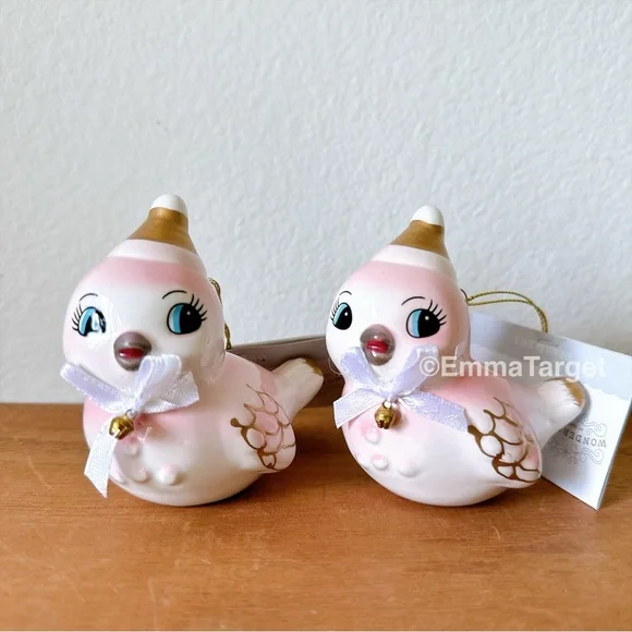 Target pink retro Bird ornaments set of 2