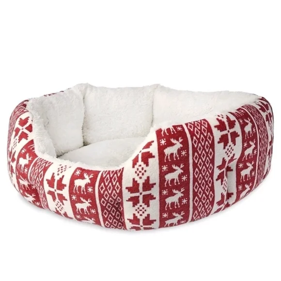 Vibrant Life Pet Bed for Cats/Dogs Red Fair Isle Small Up to 20 lbs 18x16