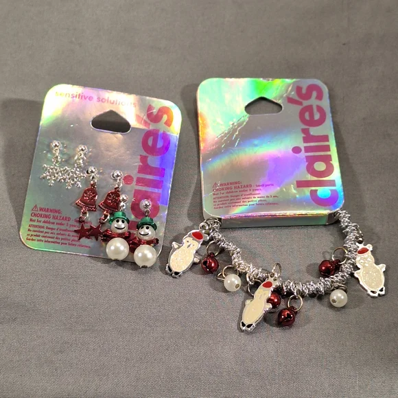 Claire's Festive Snowman Jewelry Set with Red and White Accents Bundle 2 For $10