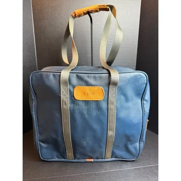 Jon Hart Briefcase Travel Bag Laptop Midnight Blue/Gray Long Handles Vtg *READ