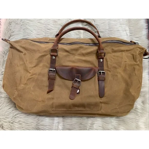 NEWHEY Carry On Duffel Bag Canvas/Genuine Leather Brown