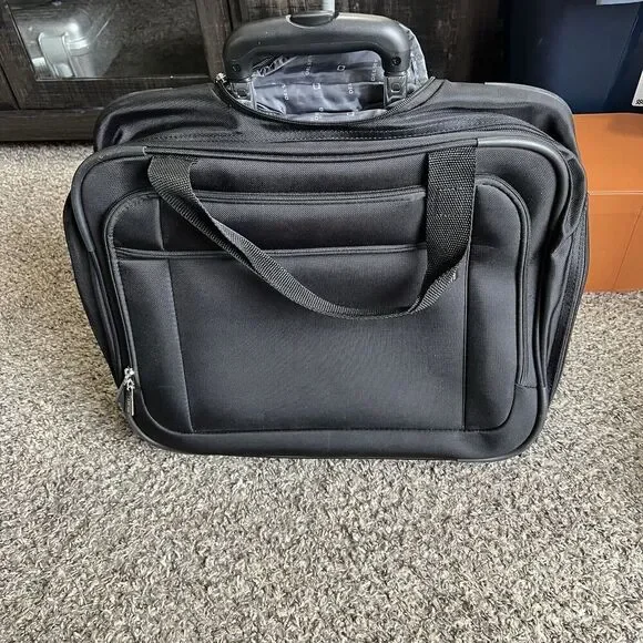 Delsey Wheeled Rolling Laptop Tote Weekender Luggage Carryon Messenger Bag Black