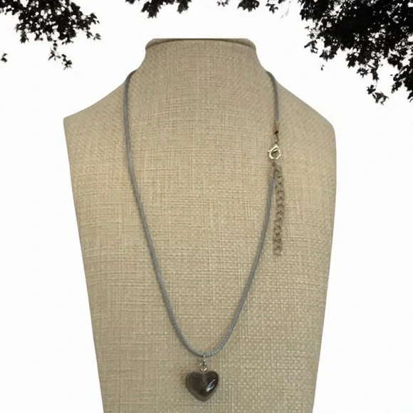 Acrylic Grey Heart Necklace With Grey 16” & 2” Ext Heart & Love Valentine