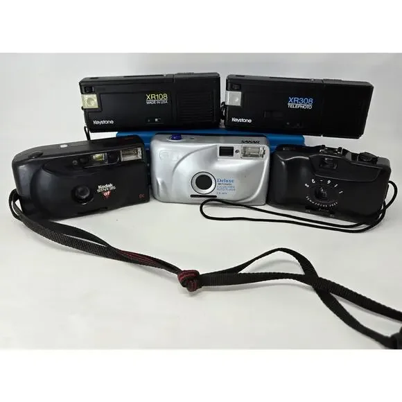 Vintage Film Camera Lot of 5 For Parts or Repair Kodak Sakar Keystone 35mm 110
