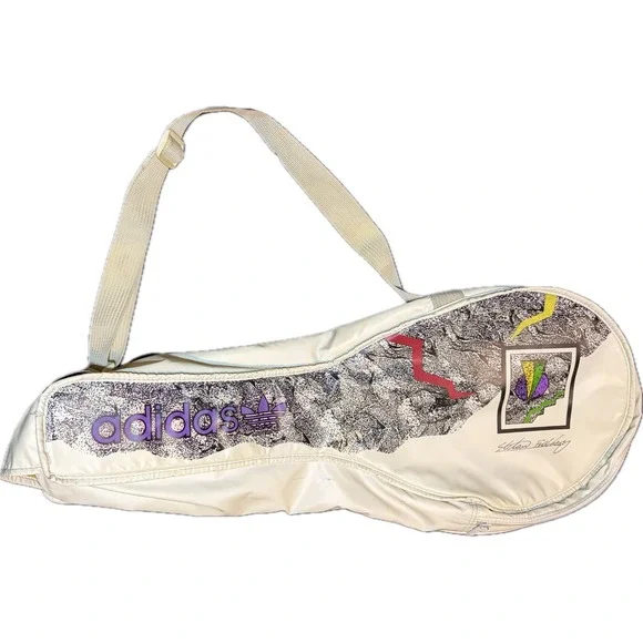 Vintage 1980s Adidas Stefan Edberg Tennis Racket Bag Cover White Graphic Retro