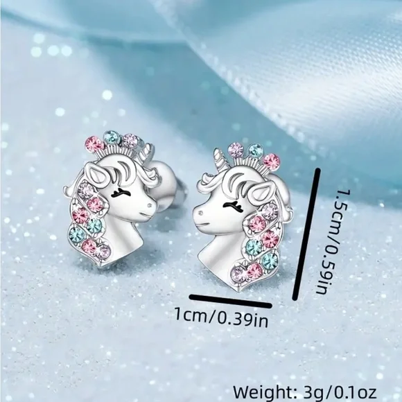 Silver Zircon Unicorn Earrings