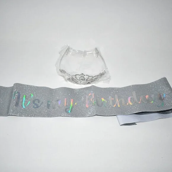 Moikolok Birthday Sash and Crown Set – “It’s My Birthday” Tiara & Satin Sash – S