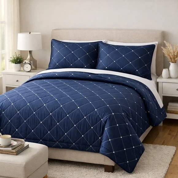 Sleep Zone Navy/ White Twin Quilt