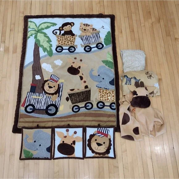 Lambs & Ivy Safari Express Animal Train Nursery Set Comforter Crib Sheet Wall