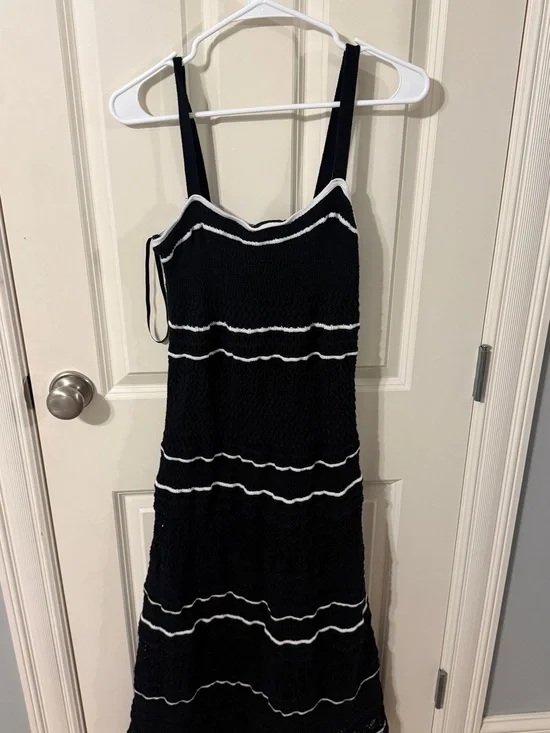 Abercrombie & Fitch Black Knit Maxi Dress with White Stripes