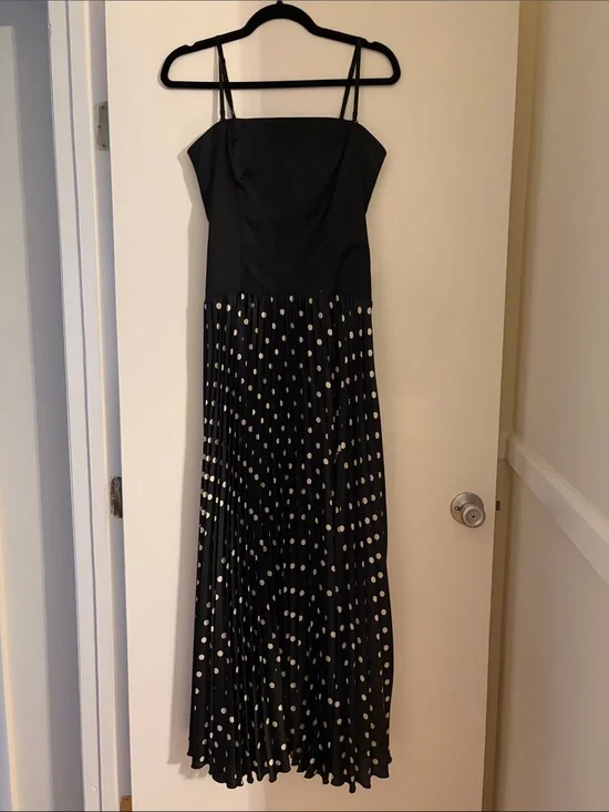 Abercrombie Black Polka Dot Pleated Maxi Dress - Elegant Evening Dress