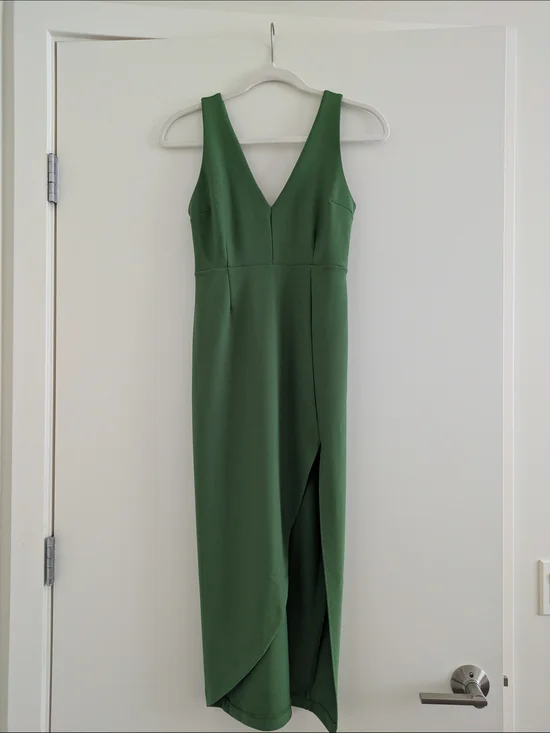 Abercrombie & Fitch Green V-Neck Maxi Dress with Front Slit