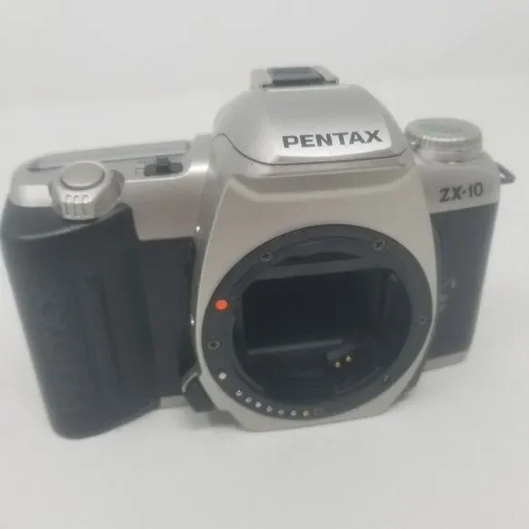 Pentax ZX-10 Silver And Black 35mm SLR Film Photography Camera Autofocus Flash